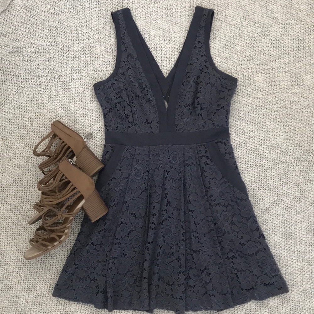 FREE PEOPLE grey purple lace dress XS